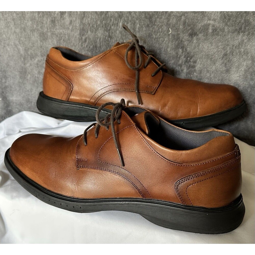 Nunn Bush KORE PLAIN TOE Cognac Brown Leather Oxfords Sz 11EE Extra Wide Shoes